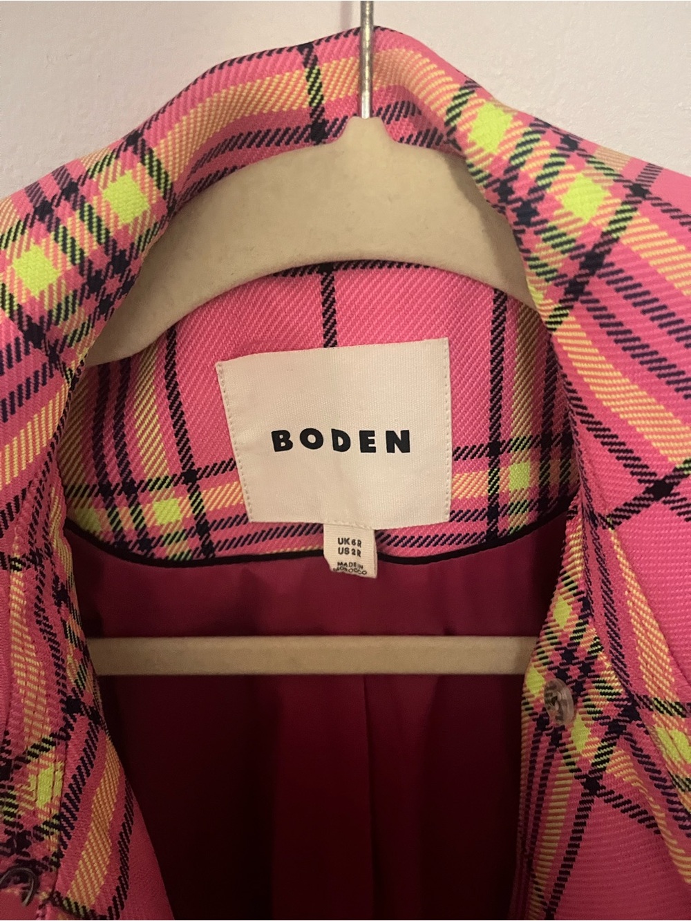 Boden Cheltenham Trench Coat Pink Neon Plaid Check US 2 – $498 Retail - Picture 4 of 9